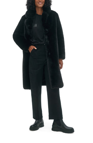 NOIZE Faux Fur Longline Coat, Main, color, BLACK