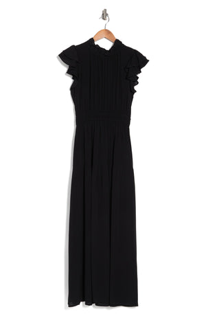 MELLODAY Mock Neck Ruffle Shoulder Midi Dress, Alternate, color, BLACK