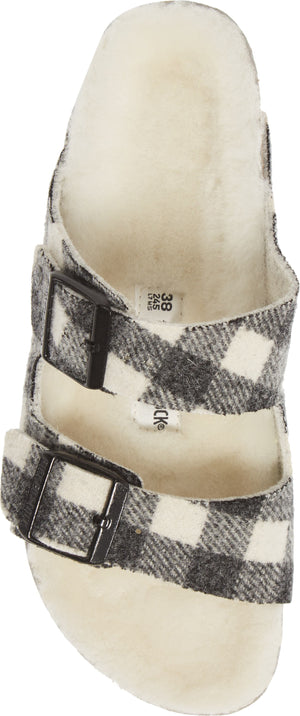 Birkenstock Arizona Genuine Shearling Lined Slide Sandal (Women)<br />, Alternate, color, PLAID WHITE WOOL