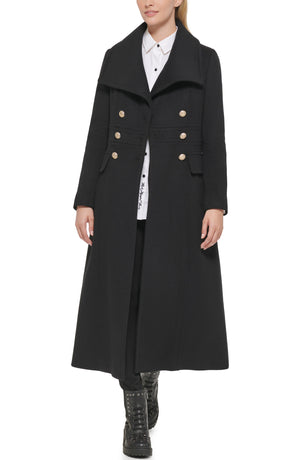KARL LAGERFELD PARIS Double Breasted Wool Blend Military Coat, Main, color, BLACK