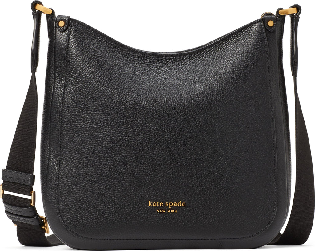 kate spade new york medium roulette pebble leather crossbody bag, Main, color, BLACK