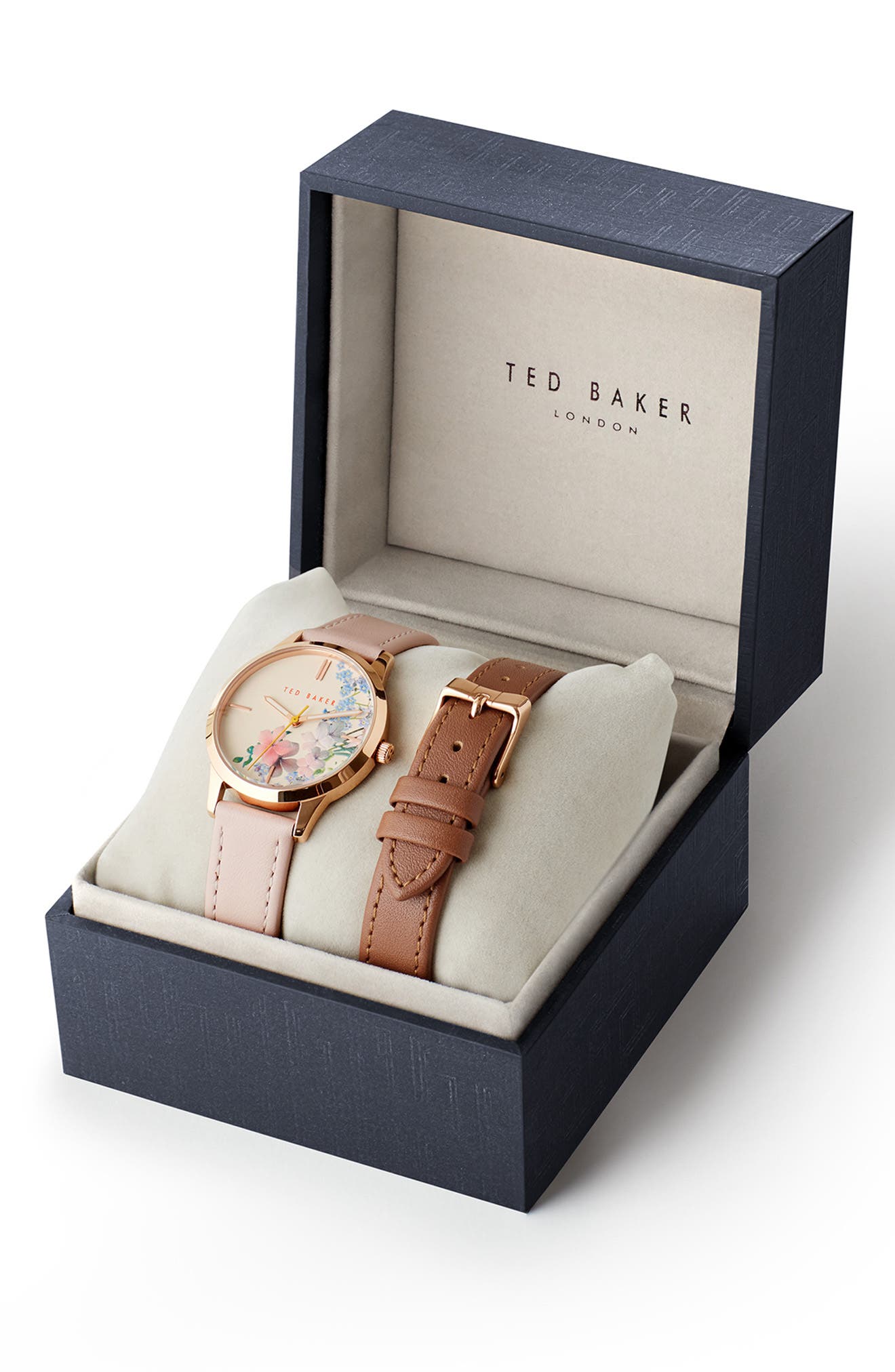 TED BAKER LONDON Fitzrovia Leather Strap Gift Set, 34mm, Alternate, color, PINK