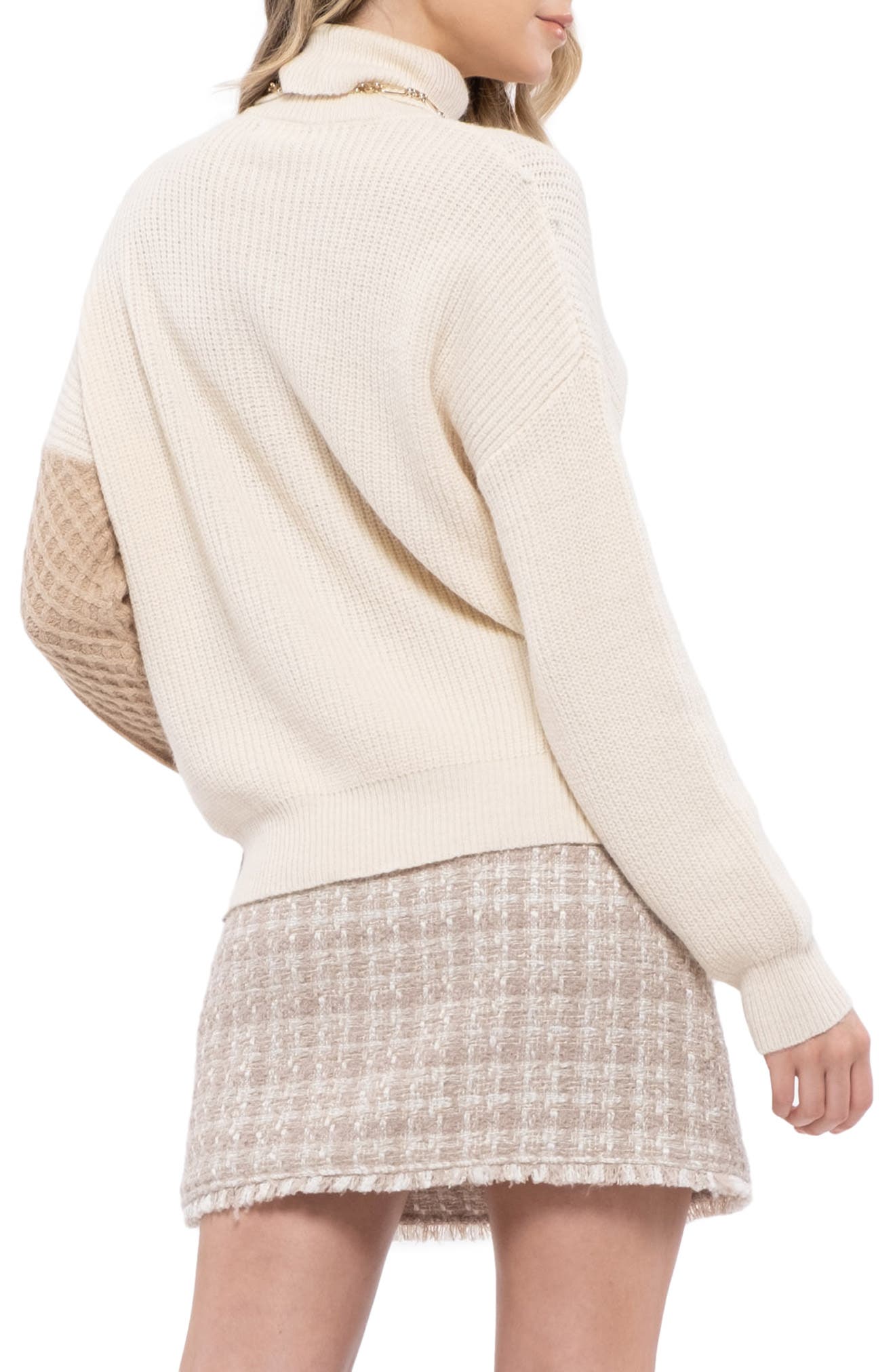 BLU PEPPER Colorblock Mix Textured Sweater, Alternate, color, MOCHA MULTI