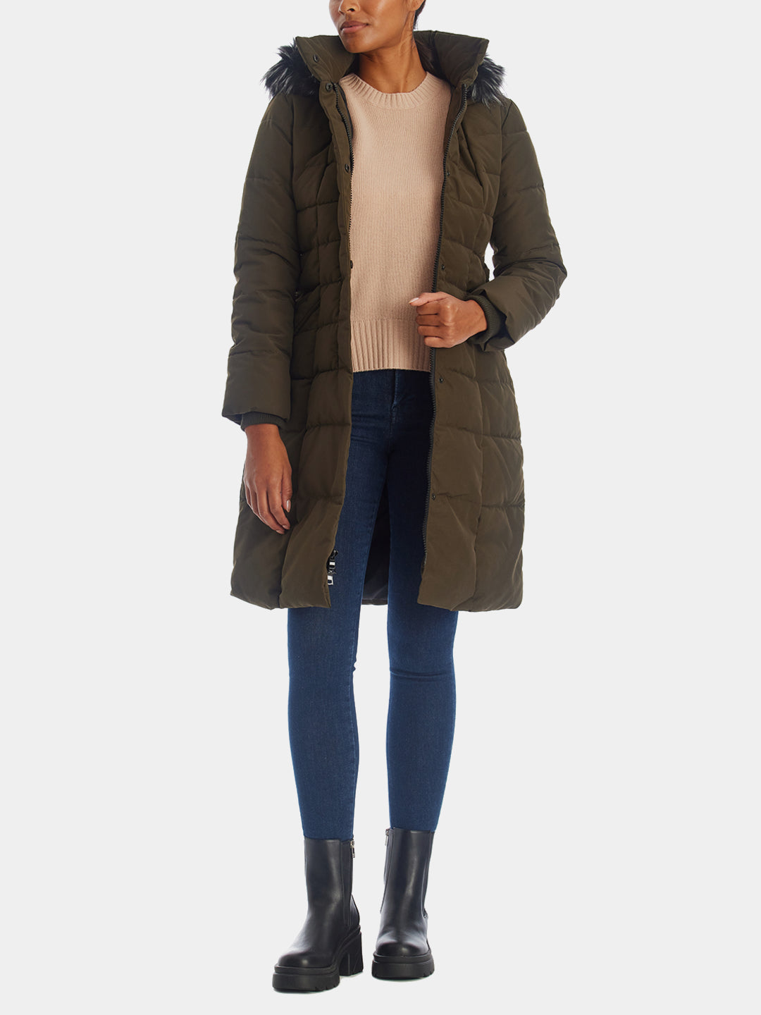 Fur Hood Belted Puffer Coat & Bib