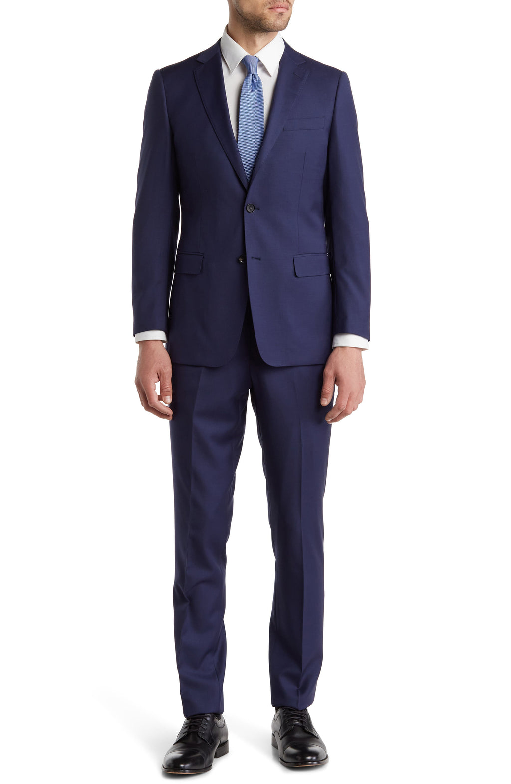 Cavalli Class Two Button Peak Lapel Slim Fit Wool Suit, Main, color, BLUE