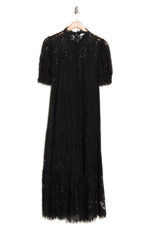 SOCIALITE Short Sleeve Lace Midi Dress, Alternate, color, BLACK