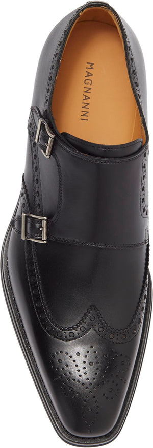 Magnanni Yuma Brogue Wingtip Leather Loafer, Alternate, color, BLACK