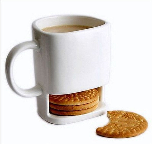 8 oz Cookies Milk Coffee Mug Ceramic Mug Dunk Cup with Biscuit Pocket Holder