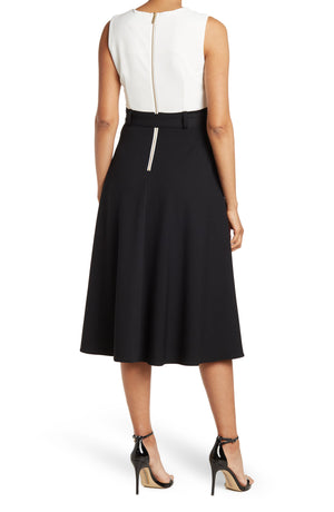 CALVIN KLEIN Color Block Belted Midi Dress, Alternate, color, WHITE BLACK
