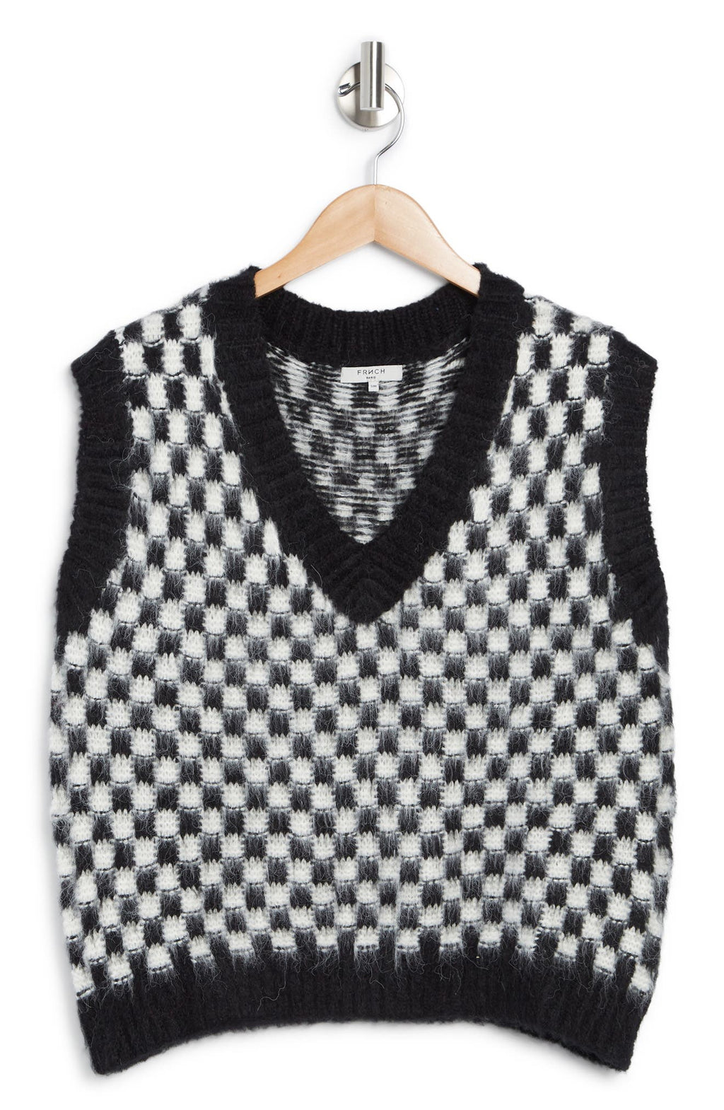 FRNCH Checkered Knit Vest, Alternate, color, BLACK/ CREAM