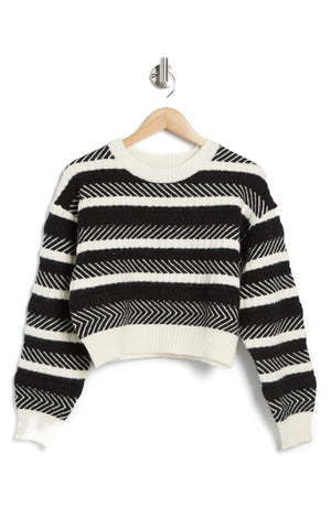 ELODIE Mixed Stripe Pattern Sweater, Alternate, color, BLACK WHITE