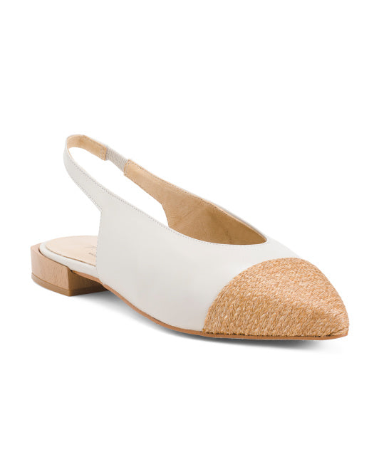 Made In Spain Leather Flats With Raffia Toe