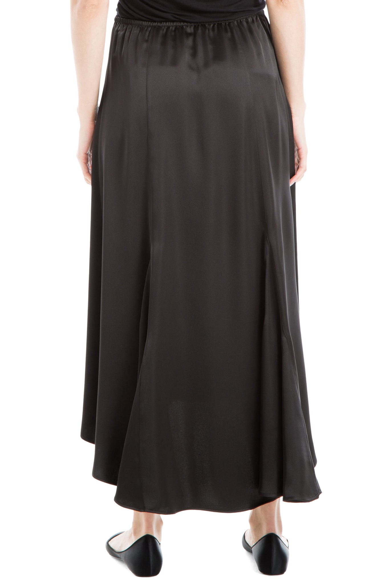 MAX STUDIO Godet Satin High-Low Skirt, Alternate, color, BLACK-BLACK