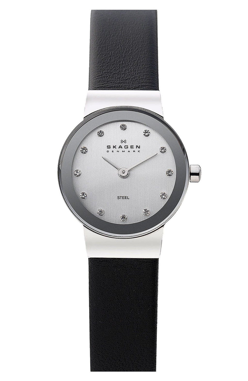 SKAGEN 'Freja' Leather Strap Watch, 22mm, Main, color, SILVER