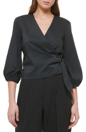 DKNY Balloon Sleeve Poplin Wrap Blouse