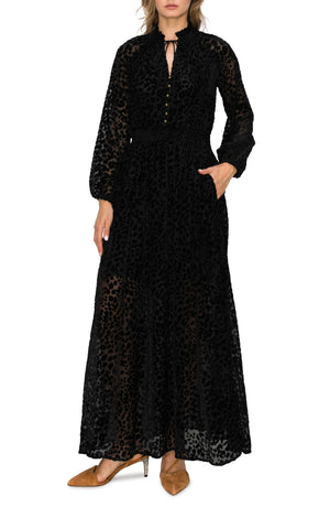 MELLODAY Velvet Burnout Maxi Dress, Main, color, BLACK