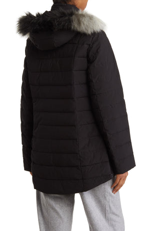 DONNA KARAN NEW YORK Zip Bib Faux Fur Hooded Puffer Jacket, Alternate, color, BLACK