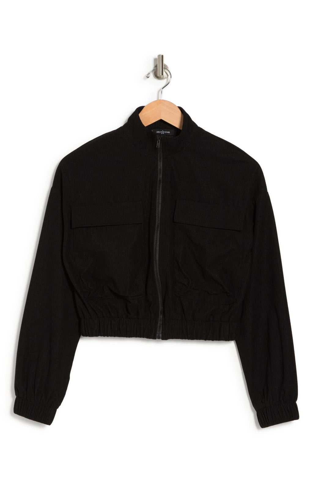 AREA STARS Waffle Knit Crop Jacket, Main, color, BLACK