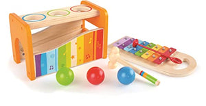 Hape Pound & Tap Bench with Slide Out Xylophone - Award Winning Durable Wooden Musical Pounding Toy for Toddlers,Yellow