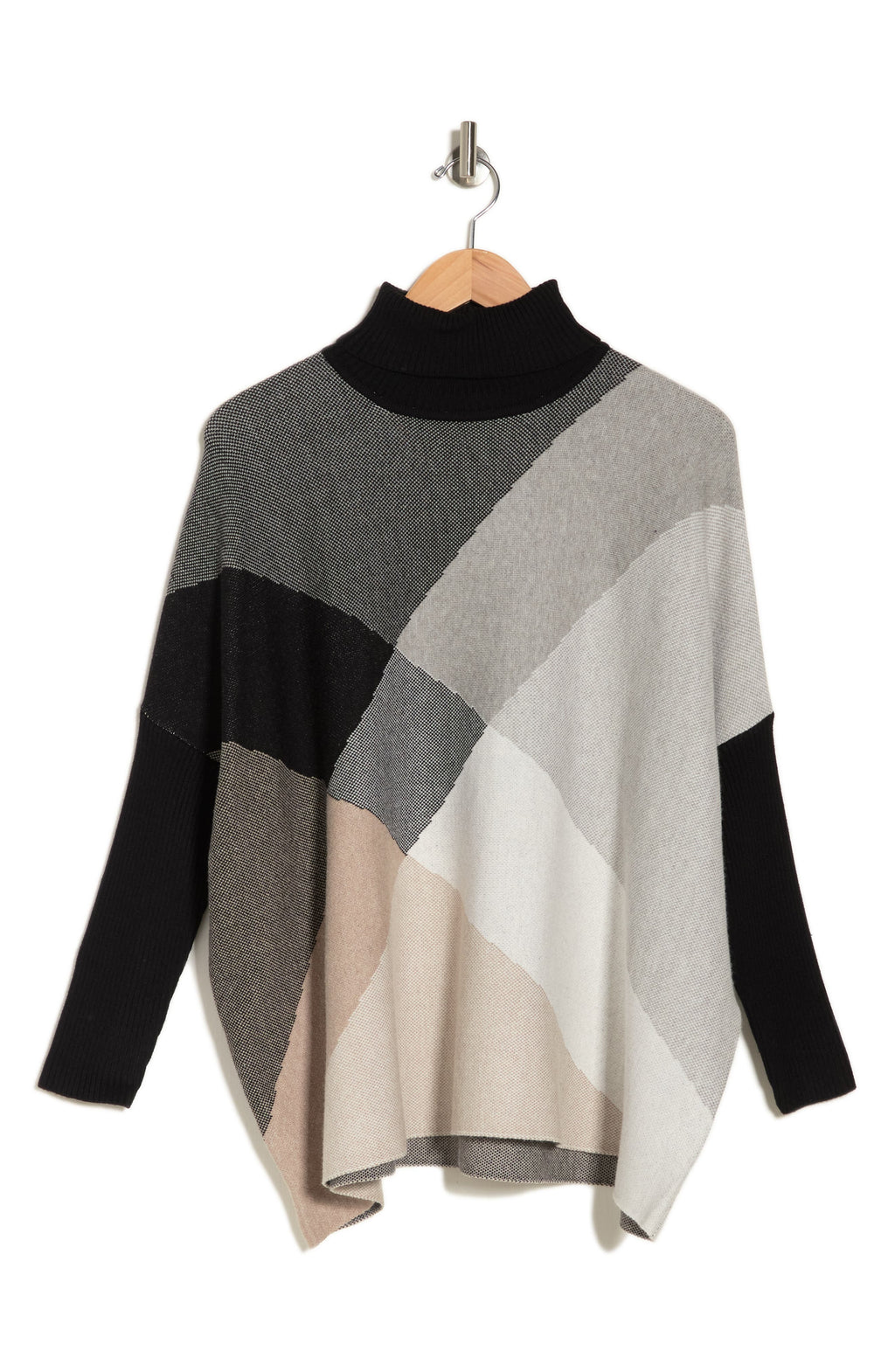 Joseph A Oversize Colorblock Turtleneck Sweater, Alternate, color, NEUTRAL ARG BLOCK