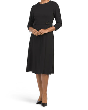 Long Sleeve Seamed Midi Dress With Button Detail Waist