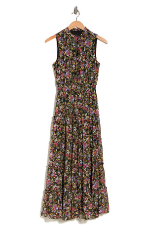 1.STATE Sleeveless Tie Neck Maxi Dress, Alternate, color, FUCHSIA/ PURPLE/ GOLD