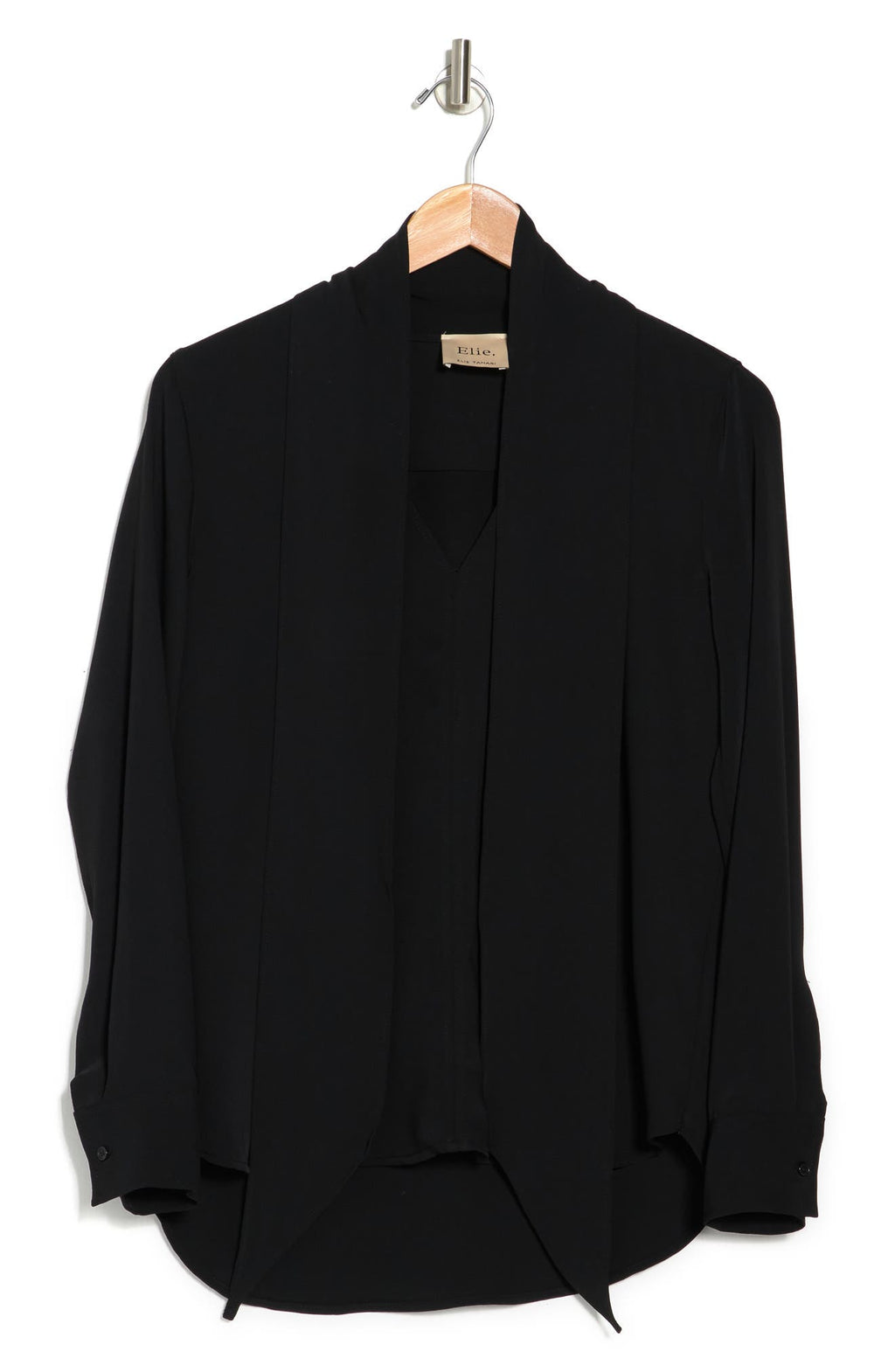 ELIE ELIE TAHARI Tie Neck Long Sleeve Blouse, Alternate, color, BLACK
