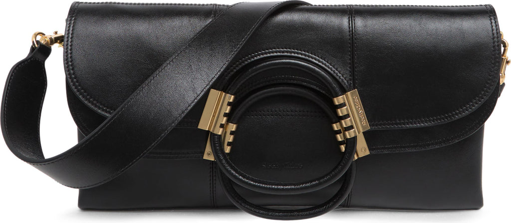 See by Chloé Eleonora Foldover Leather Shoulder Bag, Main, color, BLACK