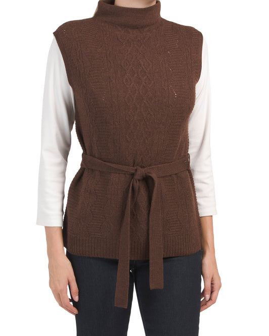 Merino Wool Funnel Neck Cable Knit Vest