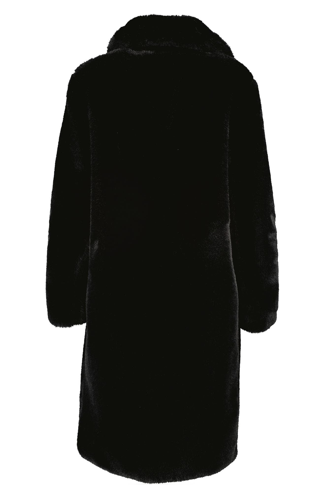 NOIZE Faux Fur Longline Coat, Alternate, color, BLACK