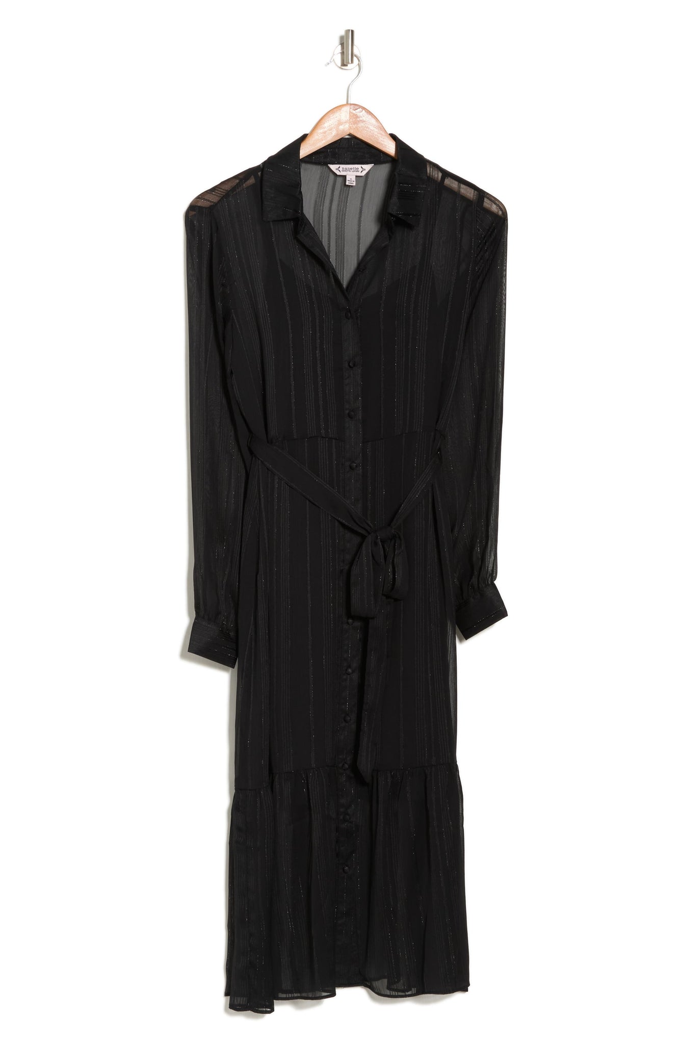 NANETTE LEPORE Yin Shadow Stripe Long Sleeve Shirtdress, Alternate, color, VERY BLACK