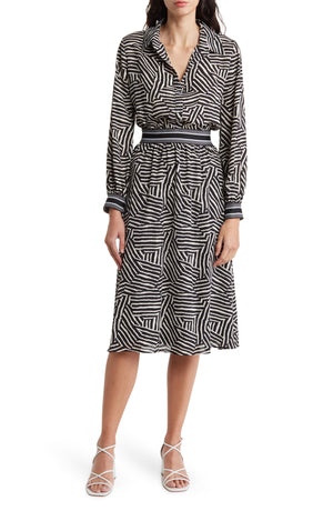 WEST KEI Long Sleeve Stripe Shirtdress, Main, color, BLACK/ WHITE