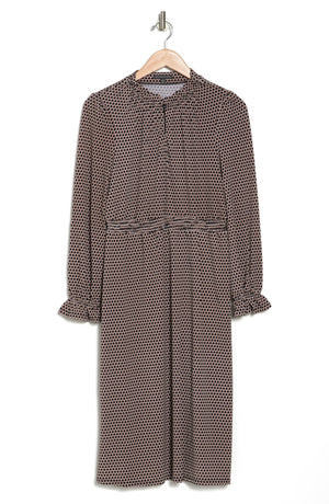 ADRIANNA PAPELL Smock Waist Geometric Print Dress, Alternate, color, COCOA/ BLACK SHADOWED GEO