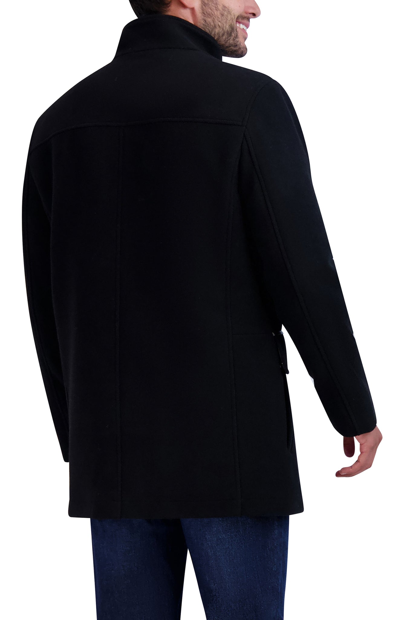 Cole Haan Plush Wool Blend Coat, Alternate, color, BLACK