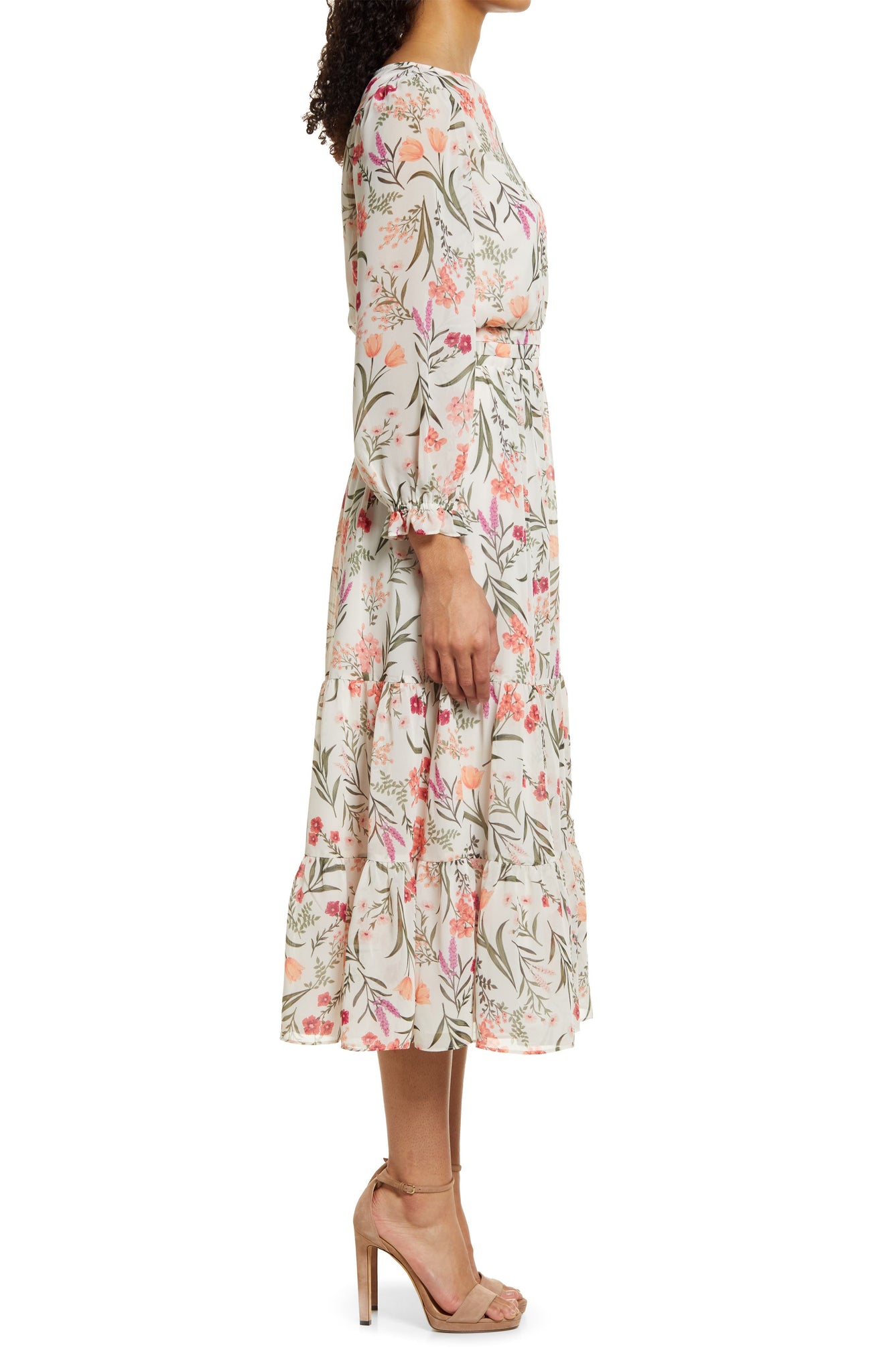 ELIZA J Floral Long Sleeve Midi Dress, Alternate, color, PINK