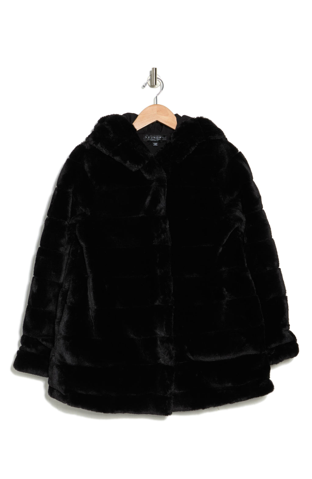 LAUNDRY BY SHELLI SEGAL Hooded Faux Fur Coat, Main, color, BLACK