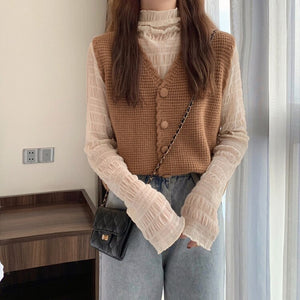 All-Match Winter Spring Woman Solid Casual Knitted Vest Cardigan Women's Loose Soft Coat Elegant Warm Sweater Button Retro Mori
