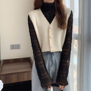 All-Match Winter Spring Woman Solid Casual Knitted Vest Cardigan Women's Loose Soft Coat Elegant Warm Sweater Button Retro Mori
