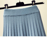 Autumn and Winter High Waist Knitted Half Skirt Women's Mid length Woolen A-line Large Swing Academy Style Pleated Skirt