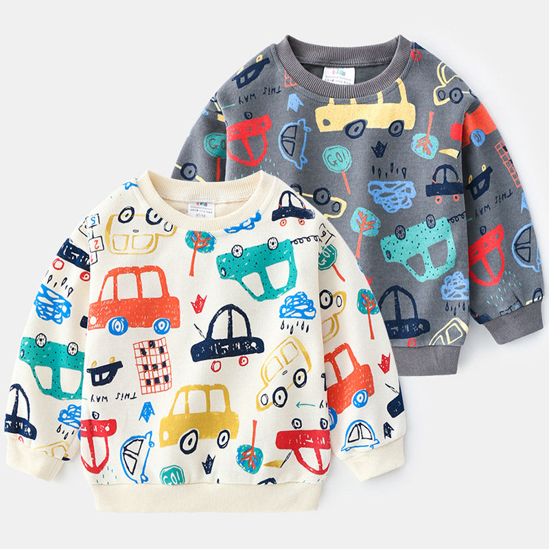 Baby Car Sweatershirt 2021 Spring Kid's Clothes Toddler Fashion Print Tops Children's O Neck Pullover Outwear for Boys 2 5 7year
