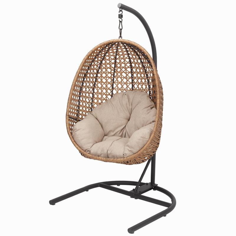 Better Homes & Gardens Outdoor Lantis Patio Hanging Egg Chair with Stand - Tan Wicker, Beige Cushion - image 1 of 5