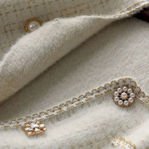 Elegant Crew Neck Soft Mink Cashmere Short Jacket Chic Pearl Button Long Sleeve Design Sweater Cardigan Korean Style Knit Coat