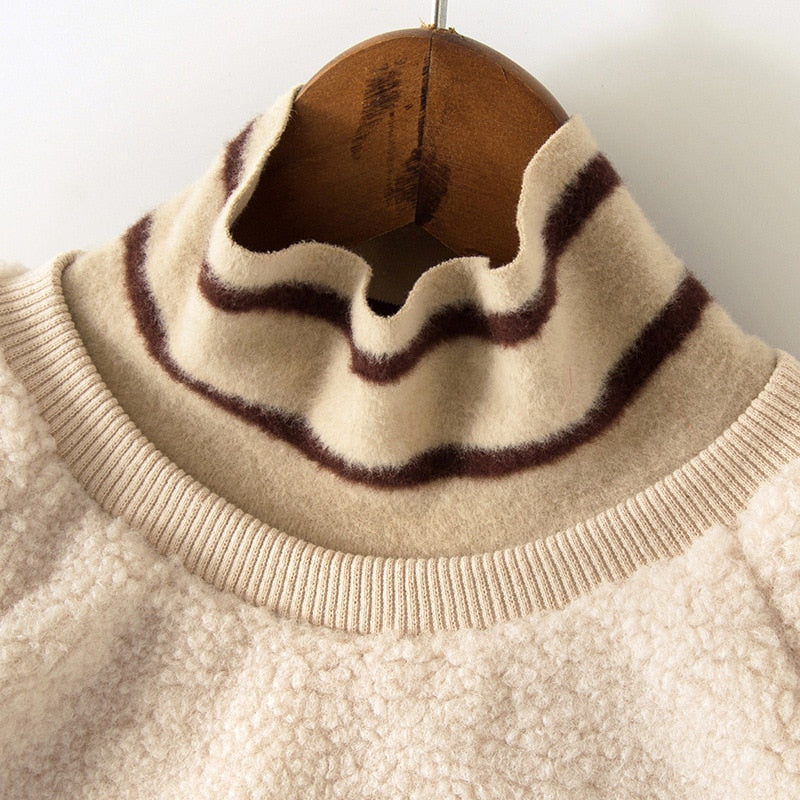Elegant Winter Spring Autumn Sweater Warm Kids Girl Plus Velvet Lamb Wool Thicken Outfits Baby Boutique Toddler Children