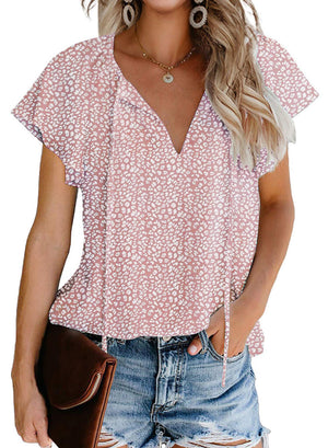 Fantaslook Blouses for Women Floral Print V Neck Ruffle Short Sleeve Shirts Casual Summer Tops - image 1 of 6
