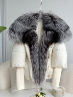 Female 2022 Winter Silver Fox Fur Collar White Goose Down Jacket Short Parker Collar Detachable Thick Warm Real Fur Jacket Women