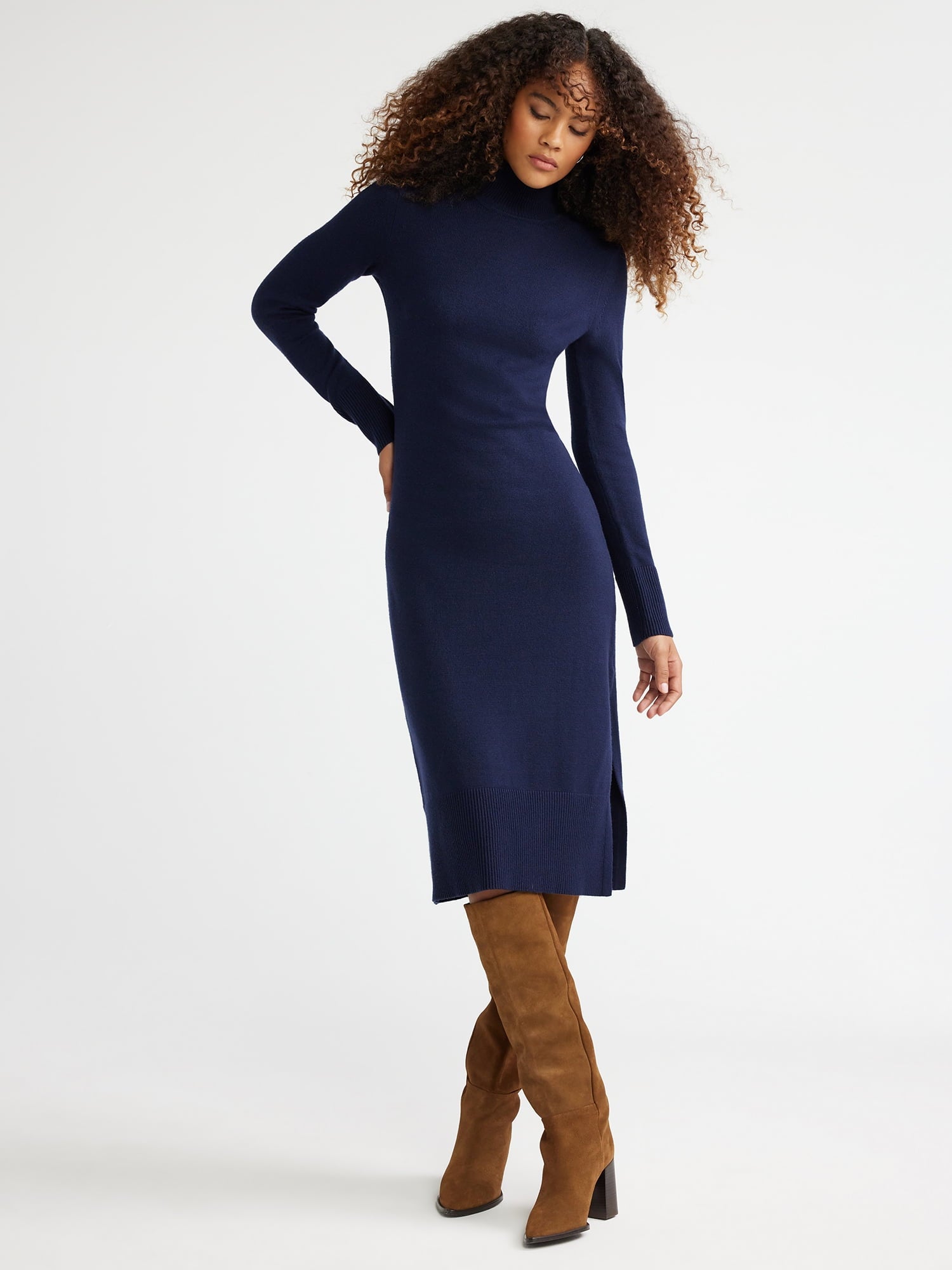 Free Assembly Women’s Turtleneck Sweater Midi Dress with Long Sleeves, Sizes XS-XXXL - image 4 of 10