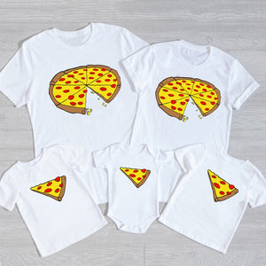 Funny Pizza Print Father Mother Kids T-Shirt Baby Bodysuit Cotton Summer Family Matching Outfits Mom Dad Children Match Clothes