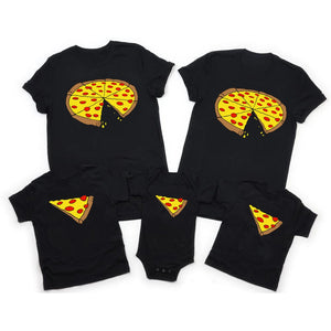 Funny Pizza Print Father Mother Kids T-Shirt Baby Bodysuit Cotton Summer Family Matching Outfits Mom Dad Children Match Clothes