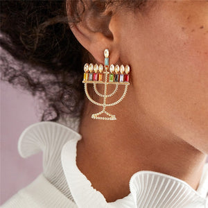 Hanukkah Crystal Dangle Earrings for Women Girls Festival of Lights Earrings Dreidel Menorah Holidays Gifts Chanukah Jewelry