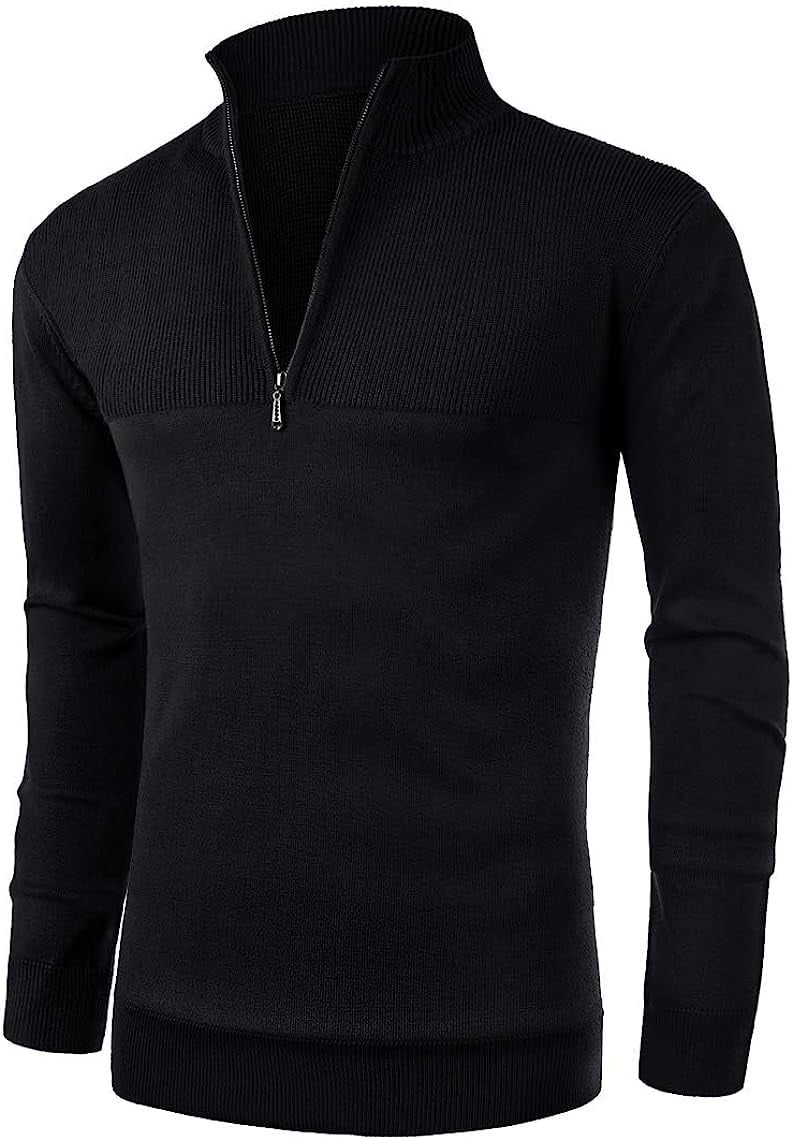 Iceglad Mens Slim Fit Zip Up Mock Neck Polo Sweater Casual Long Sleeve Sweater and Pullover Sweaters with Ribbing Edge - image 2 of 7